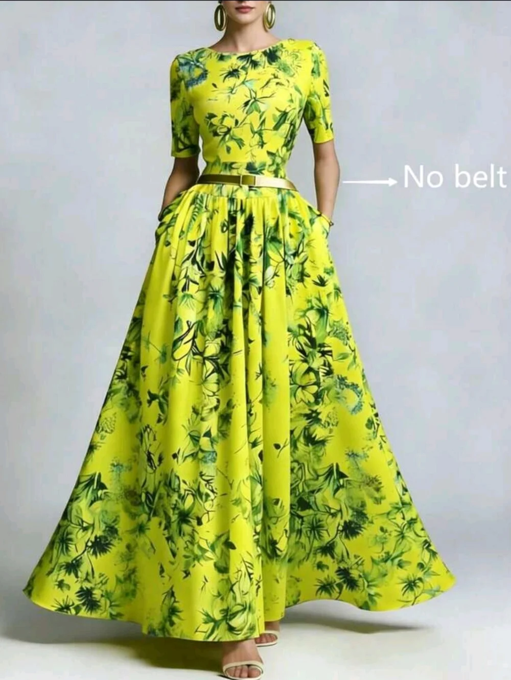 Elegant Lime Green Floral Bohemian Style Dress For Women, Spring/Summer - Picture 1 of 6